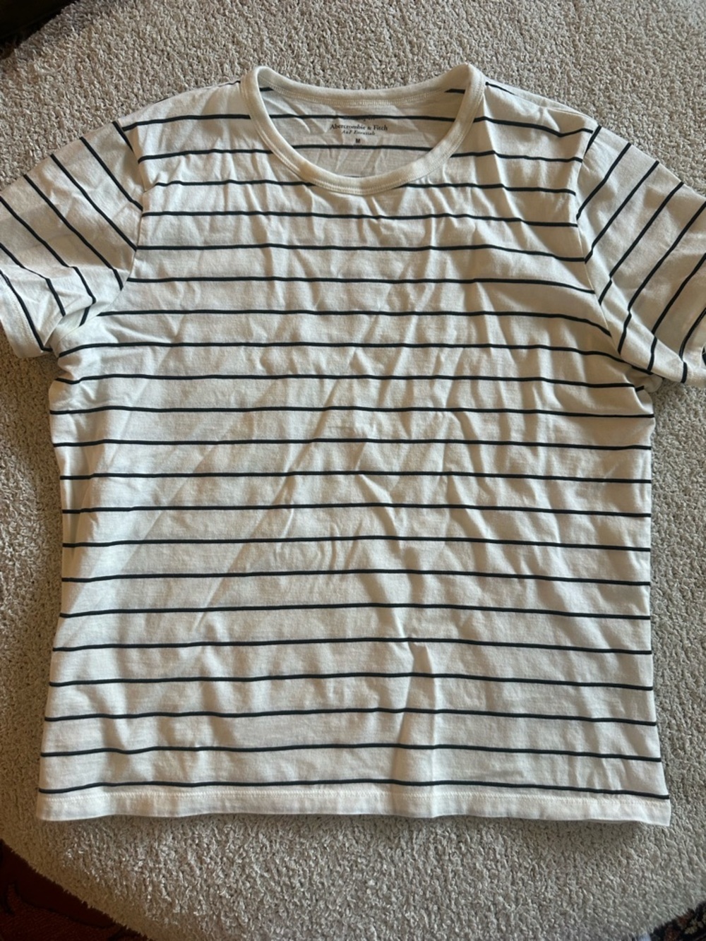 Abercrombie & Fitch White Short Sleeve Tee with Black Stripes